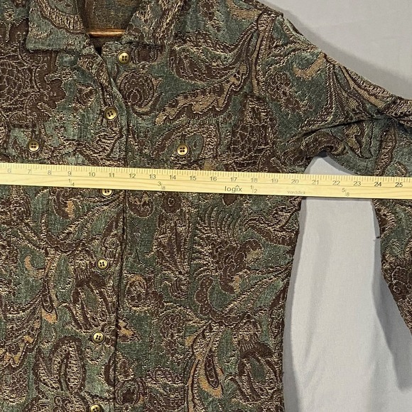 Chicos Brocade Paisley Jacket Blazer Women Size 1 Green Brown Button Front - Picture 6 of 10